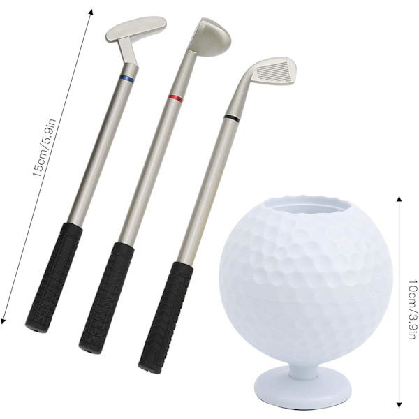 Golf Ballpoint Pen Holder, Mini Desktop Golf Ballpoint Pen Holder med 3 Golfklubber Penner Plast Golfer Souvenir Set Gave
