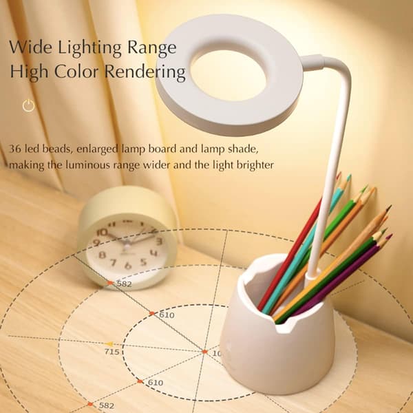 Sammenleggbar LED-skrivebordslampe med pennholder med fjernkontroll og timerfunksjon for øyebeskyttelse Blanco Versión de control remoto
