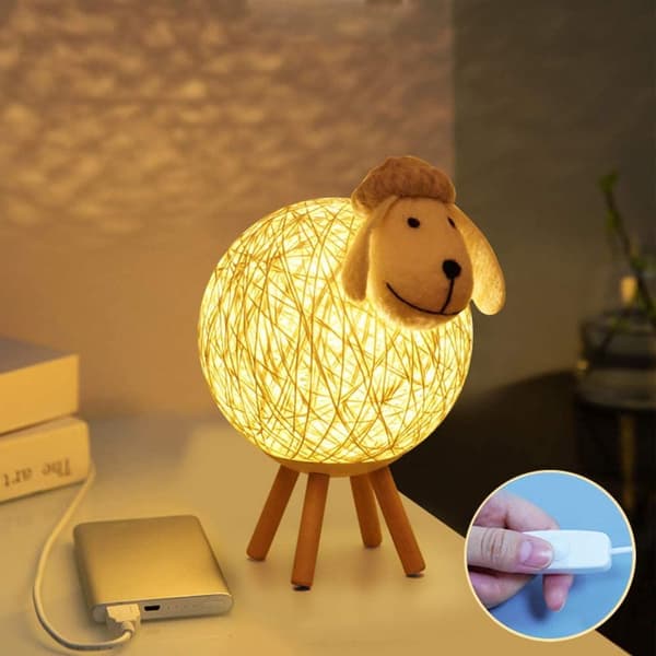 Bordlampe mini får garnkugle børneværelse LED natlampe