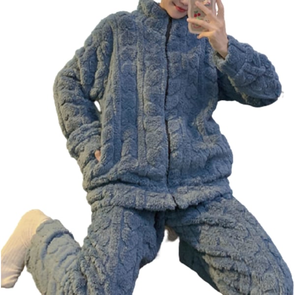 Blå korall fløyels pyjamassett for kvinner /XL blue XL