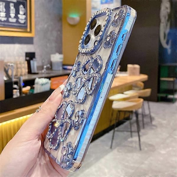 Rhinestone Blomst Elektroplettering TPU Telefoncover til iPhone 14 Pro