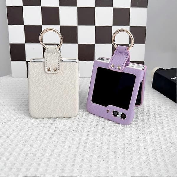 For Samsung Galaxy Z Flip5 5G Litchi Lær Ring Støtsikkert Telefondeksel