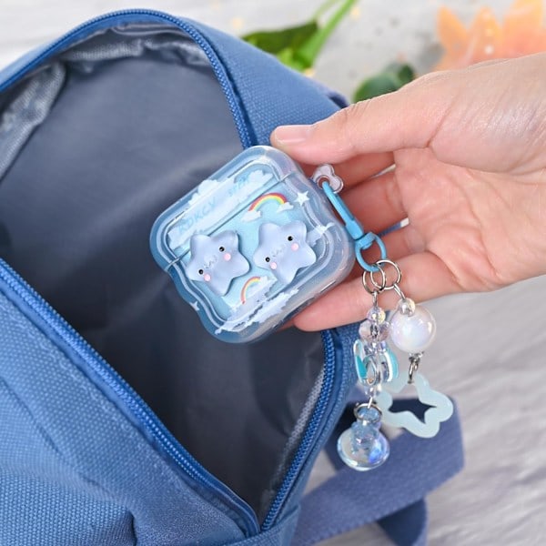1 stk. Sødt Airpod 4 Etui med Nøglering, Kompatibelt med Kawaii Stjerne AirPods 4. Generations Etui til Kvinder og Piger