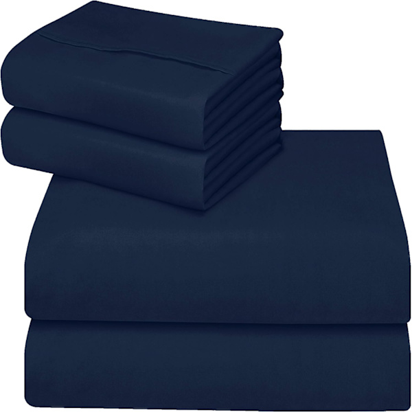 4-delars sängklädesset 150x200 - Borstad mikrofiberpolyester - Lakan, påslakan och 2 örngott Navy blue
