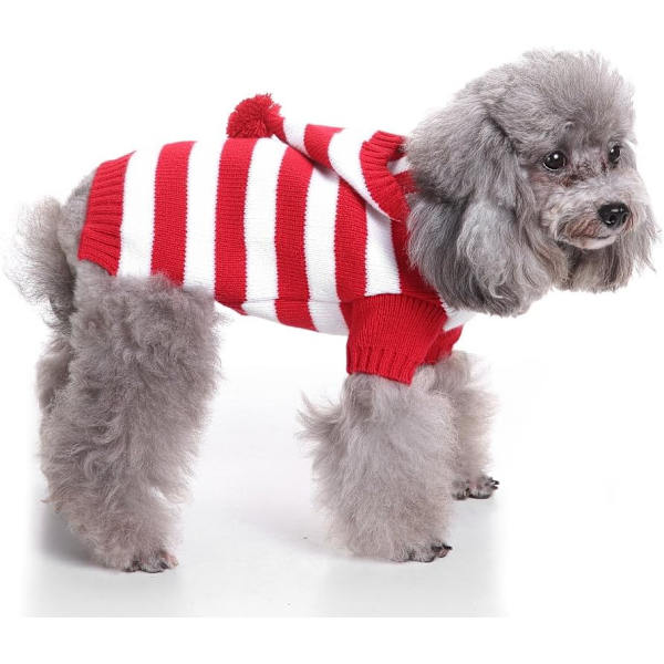 Röd och vit randig hundtröja för jul, julkläder för husdjur, mjuk och bekväm hundkläder