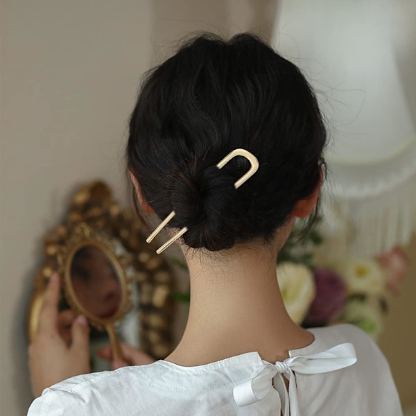 2 väriä Plus-koko Vintage Metal U-muotoinen hiusneula pidemmille ja paksummille hiuksille, Metallihiushaarukka, Updo-hiustikut, Metallihiustikut (2 väriä)