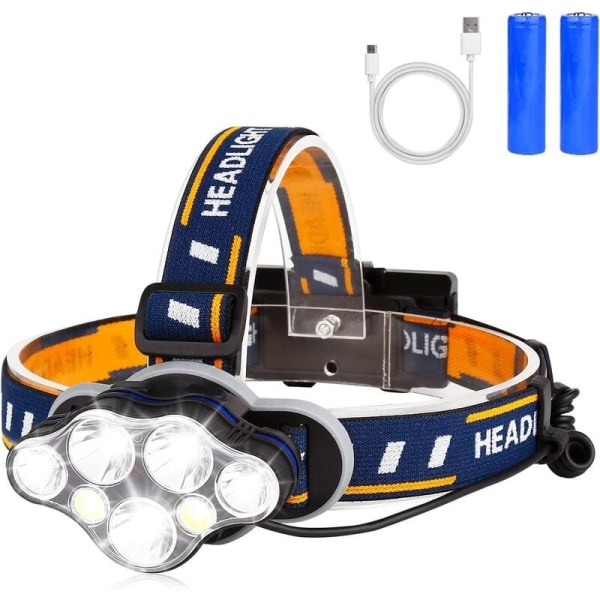 LED+COB-strålkastare (T075 paket med sju kärnor - inkluderar två litiumbatterier och laddningskablar) vit