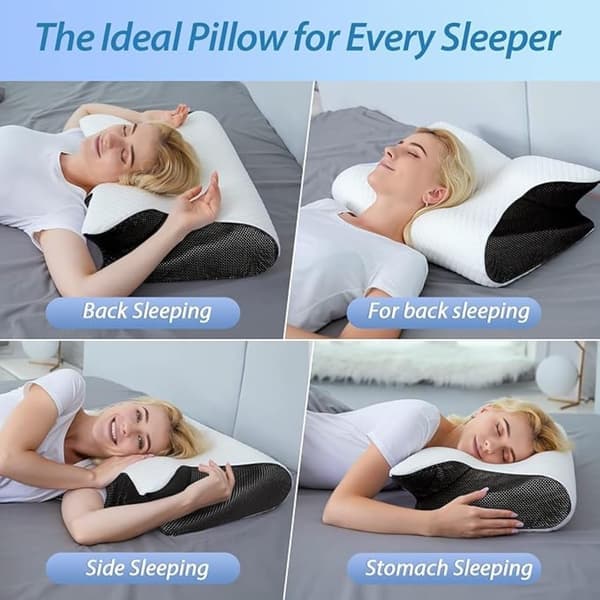 Viskoelastisk nackkudde, ergonomisk 2-i-1 ortopedisk kudde för nacksmärtlindring, konturerad stödkudde, 1 st Ljusvit (Rabatt) White Pillow