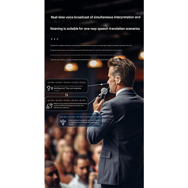 AI smart översättning Bluetooth-headset realtids simultantolkning, kan lyssna på musik och översätta, lämplig för Apple, Android, dator white