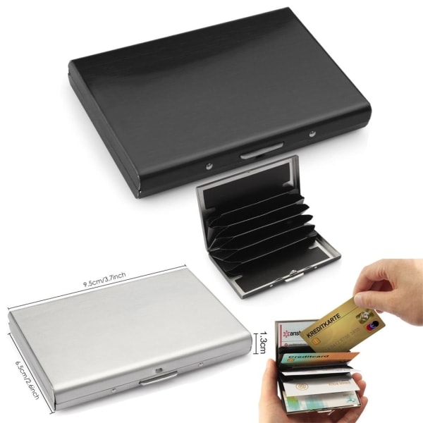 Kortholder med rum - Beskytter RFID - Rustfrit stål - Pung metal Sort black