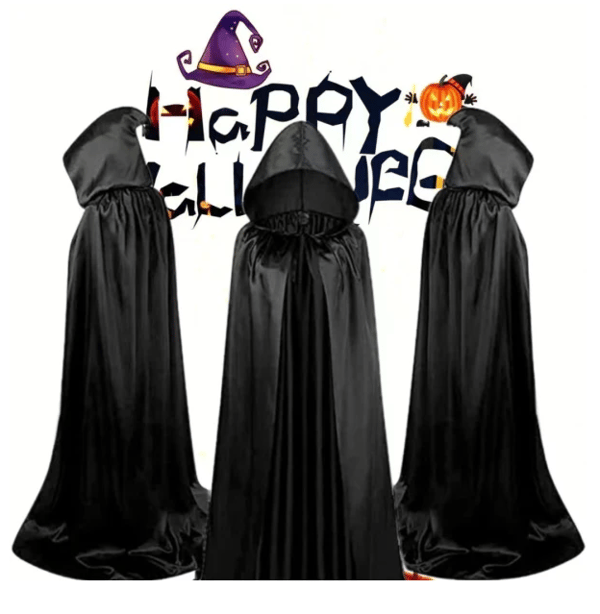 Kappe til kostume - Dødskappe, vampyrkappe, heksekappe, festkostume til voksne og børn, sort kappe