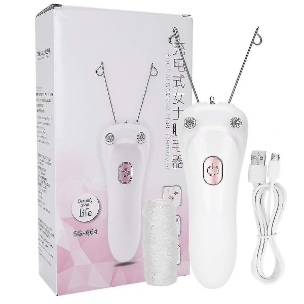 USB-lading 2 farger Sikker Hårfjerner med Tråd Elektrisk Epilator Bærbar Ansikt for Kvinner (Rosa) - Perfet