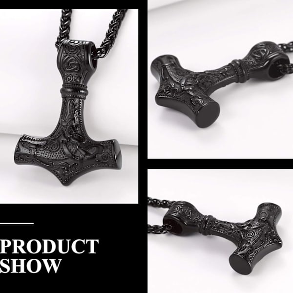 Thors hammare halsband, rostfritt stål viking halsband, nordisk viking halsband, Thors hammarehänge Negro