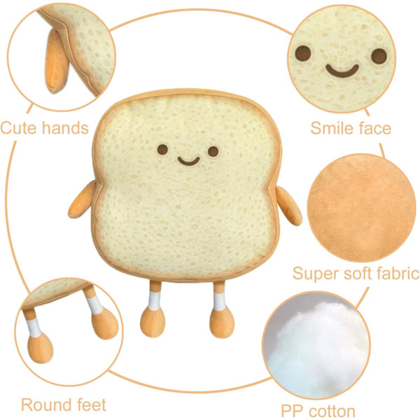 1 Toast Brødskive Pude, Sjov Mad Plys Pude, Lille Sød Plys Pude til Sofa
