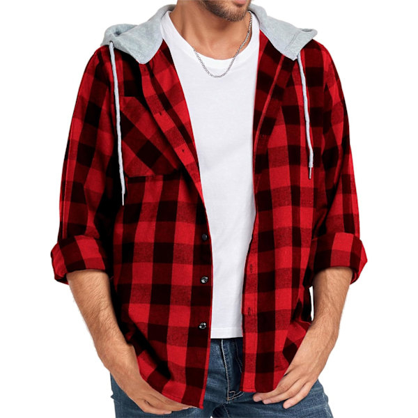 Herreskjorte med tern - Langærmet skjorte med lomme - Knappet ned - Ternet skjortejakke i flanel - Regular fit - 4 sæsoner - Træfældningsskjorter M-3XL Red XXL