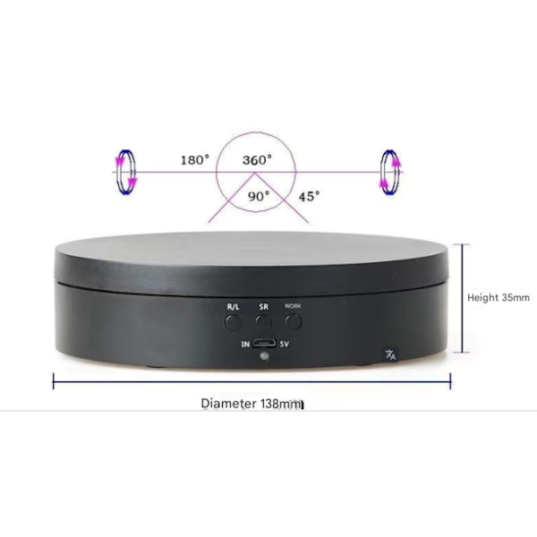 Elektrisk roterande displayställ med/utan spegel, 3 hastigheter, för smycken, batteridrift och USB-strömförsörjning Black matte