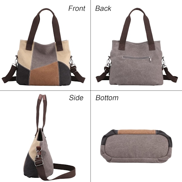 Damväska i canvas, casual väska, retro canvasväska, shoppingväska, casual, retro grey