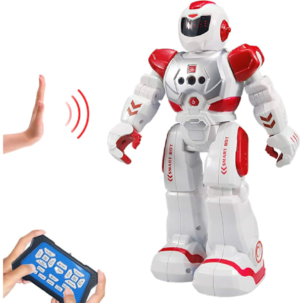 Barnrobot intelligent programmerbar robot med infraröd fjärrkontroll leksak dansande sjungande LED-ögon geststyrning robotset red