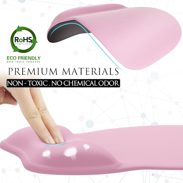 Ergonomisk musmatta med handledsstöd i minnesskum, bekväm datormusmatta för bärbar dator, smärtlindrande handledsstöd Pure Pink