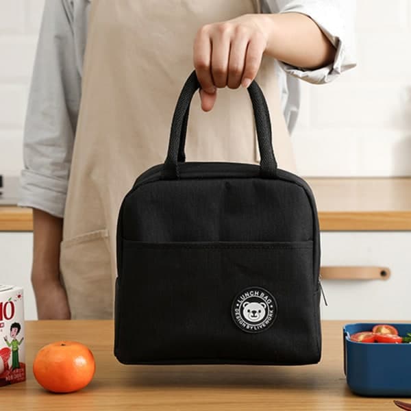 Frokostbokspose Bento Box Isolering Pakke Termisk Picnicposer Sort