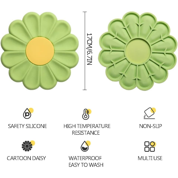 4 stk. Silikonunderlag, Varmebestandige Daisy-underlag Sklisikre Varmeputer Drikkebrikker for Varme Retter, Tallerken, Kaffe, Kopper