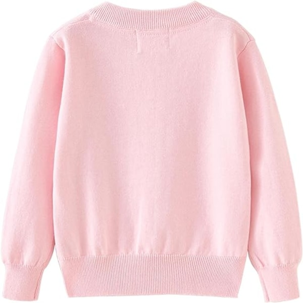 Rosa langermet knapp bomull cardigan strikket genser med turtleneck /140cm pink