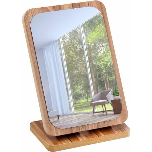 Træ makeup spejl bærbart skrivebordsspejl træramme makeup spejl (stort lodret firkantet spejl) vit