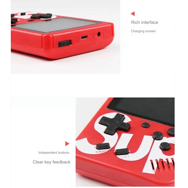 Retro Handheld Spelkonsol med 400+ Klassiska Spel - 2.4\" HD-Skärm Bärbar Spelkonsol Stöder TV-Skärmutgång (Röd) red