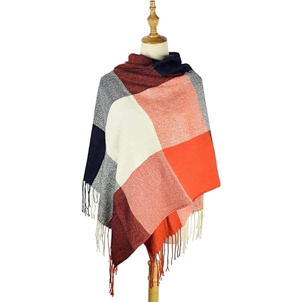Vinter Lang Blød Varmt Tartan Check Sjal Wraps til Kvinder Uld Spinding Tassel Shawl Lang Stole