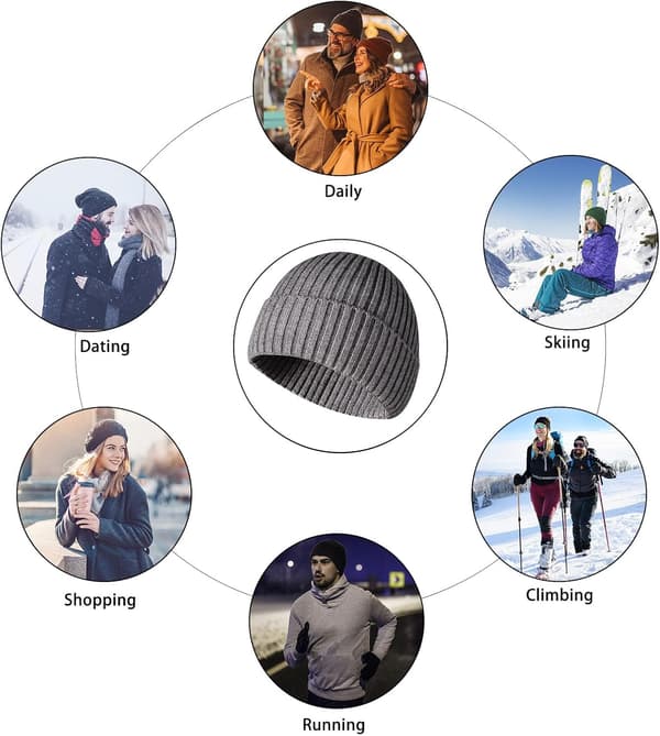 Vintermössa, unisex stretchig mjuk mudd, termisk randig upprullad kant vintermössa, present till familjen Grey One Size