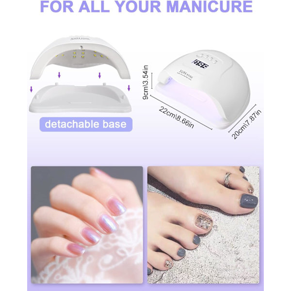 Nageltorklampa, 120 W Nageltork, Professionell Nagellamp, UV LED-lampa, Smart Sensor och LCD-display, för alla gellack, Gelnaglar White