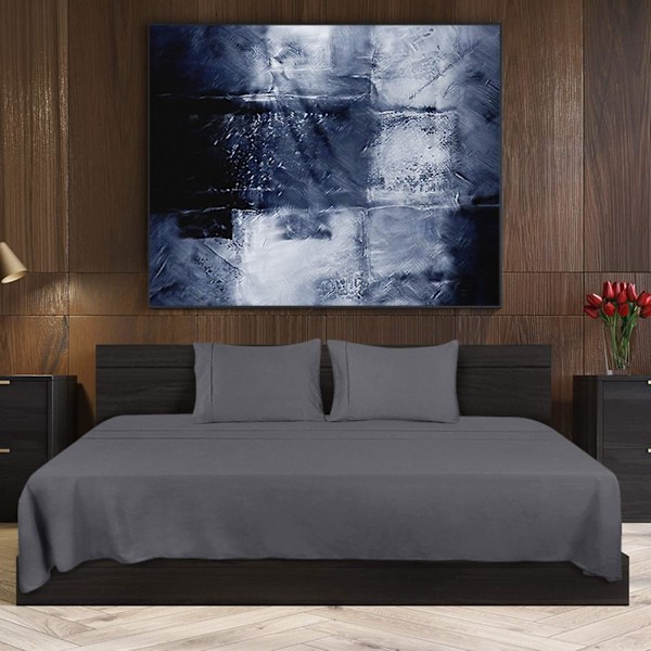 Sängkläder set 4 delar 150x200 - Borstad mikrofiberpolyester - Lakan, påslakan och 2 örngott grey