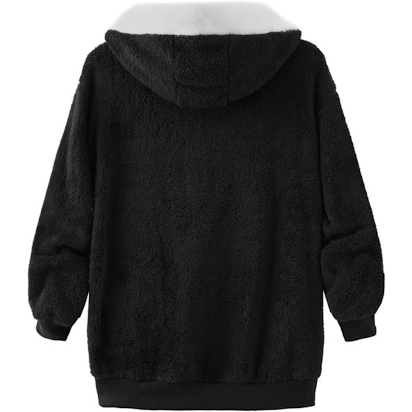 Hættejakke til kvinder, Teddy Fleece-frakke, Overgangsjakke med hætte og lommer, lynlås, efterår, vinter, plysjakke, fleecejakke, vinter 4XL A Black
