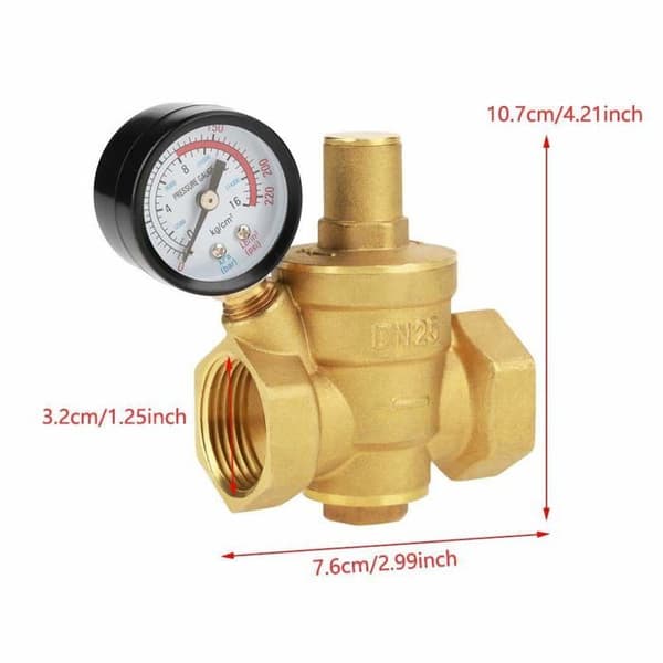 Trykregulator, DN25 Justerbar Messing Holdbar Vandtryksreducerende Regulator + Metrisk Gevind (1,6MPa)