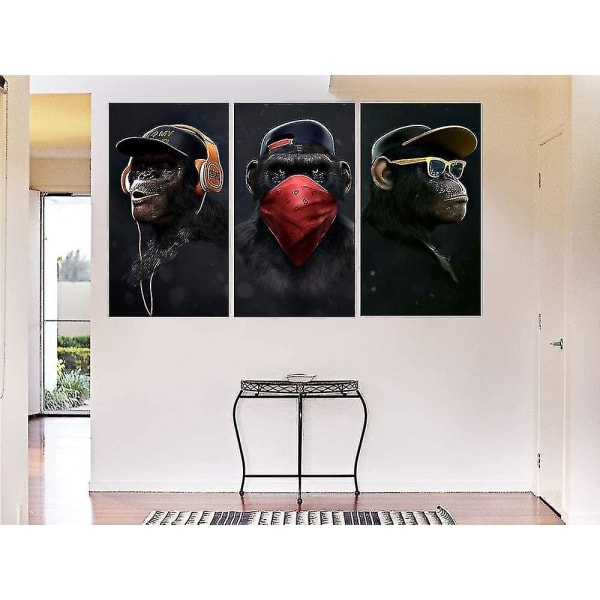 Wise Monkeys Canvas Print Canvas Paintings for Living Room Modern Home Decor 30x50cm 3 Pieces, One Canvas Vase Only