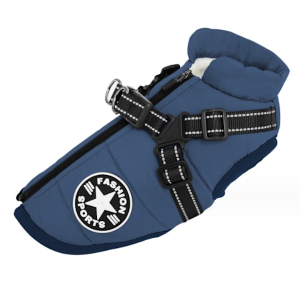 Lämmin vedenpitävä takki koiralle, valjaiden kanssa, mukavat puuvillavaatteet talveksi, paksuuntunut liivi pienille ja keskikokoisille koirille, tummansininen, koko M navy blue M