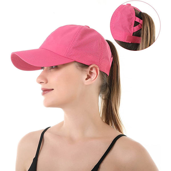 Dame Criss Cross Ponytail Baseball Cap Justerbar Høj Messy Bun Ponycap Hurtigtørrende Hat