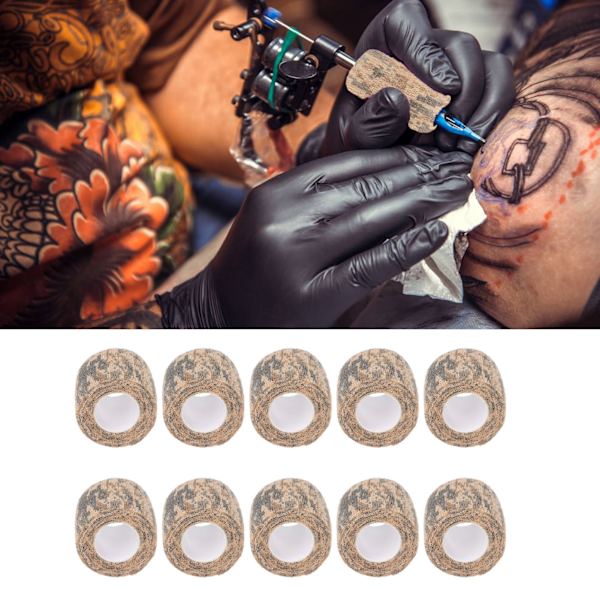10 st Multifunktionella Självhäftande Bandage Rullar Engångs Elastisk Bandage Wrap Anti Vibration Anti Skid Tattoo Grepp Tejp Öken Kamouflage
