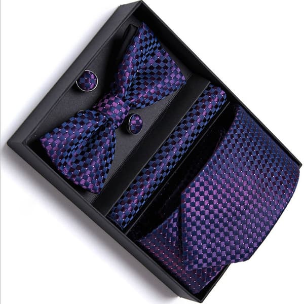 Luksuriøst slipsesæt til mænd, let at binde slips og butterfly med lommetørklæde manchetknapper sæt, bløde håndlavede accessories til bryllupsforretningsbegivenheder