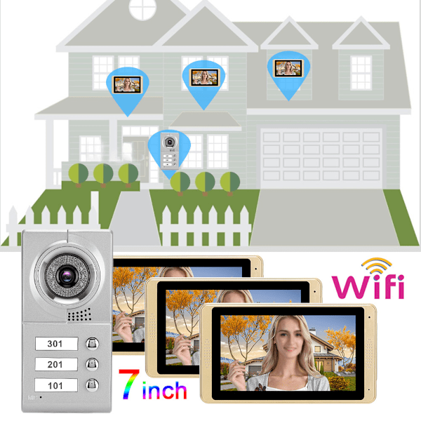 100-240V 7 tum 720P WIFI Pekskärm Intercom 3 Monitorer Dörrklocka AU-kontakt