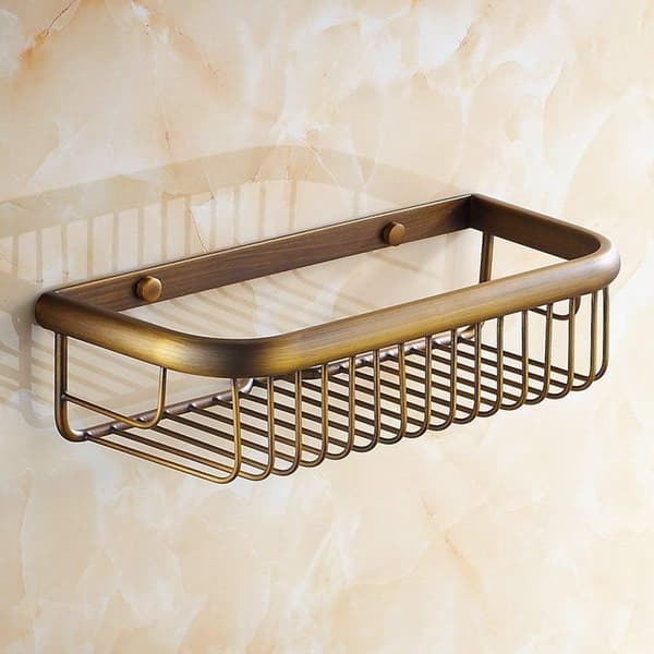 Solid Messing Baderomshylle, Plassbesparende Veggmontert Dusjorganiseringskurv For Baderom Kjøkken, Antikk Messingfinish, Solid Messingmateriale, 30 cm