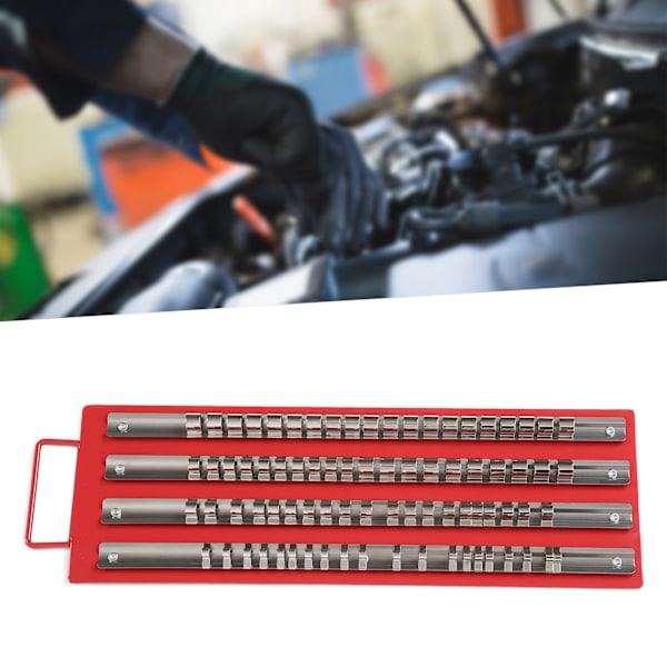 Portable Socket Organizer Tray with 1/4‑Inch 3/8‑Inch 1/2‑Inch Socket Holders for Auto Repair