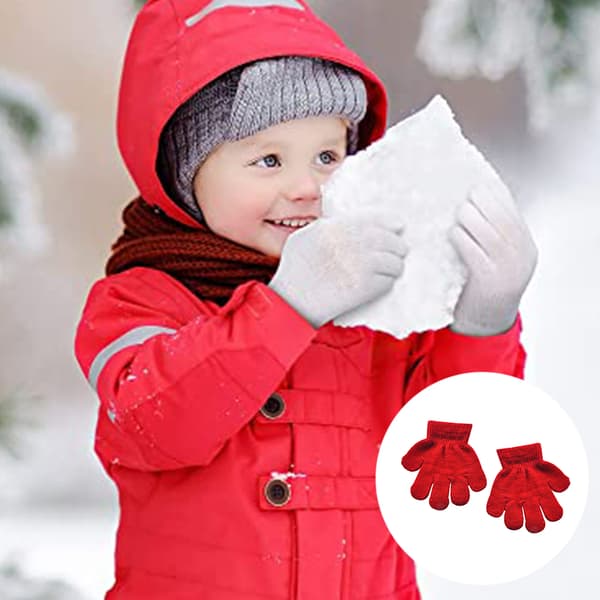 Vintervarme ensfargede femfingerhansker for barn red