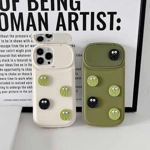 14pro Fodral, Minimalistisk Vit Oreo, Flip Mirror