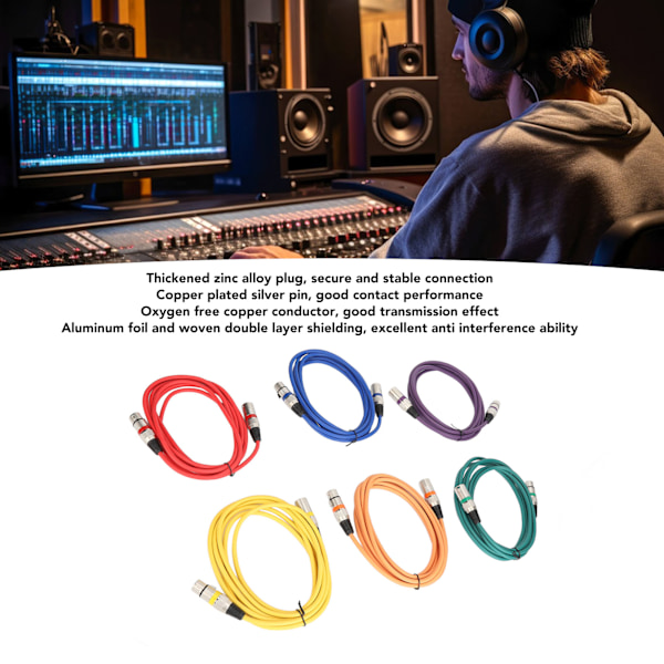 6 st XLR Hane till Hona Kabel 3m Dubbla Lager Skärmning Stark Anti-Interferens XLR Mikrofonkabel