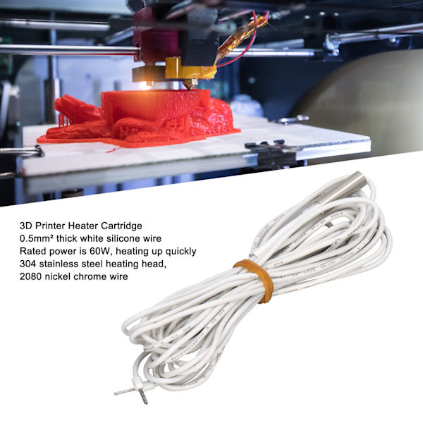 5 stk. 24V 60W Varmepatroner Udskiftning Rustfrit Stål Hoved Opvarmningsrør 3D Printer Tilbehør 2 Meter / 6,6ft