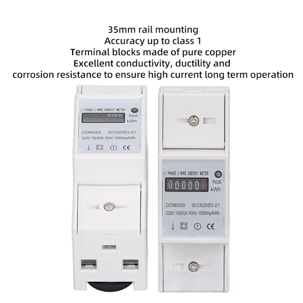 Yksivaiheinen energiamittarin testaaja Digitaalinen DIN-kisko Sähkömonitori 10‑40A DC220V