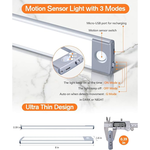 Rörelsesensor LED-belysning under skåp Trådlös skåpbelysning