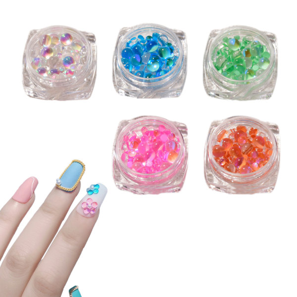 5 Boxar Crystal Mermaid Nail Rhinestones Caviar Rund Pärla