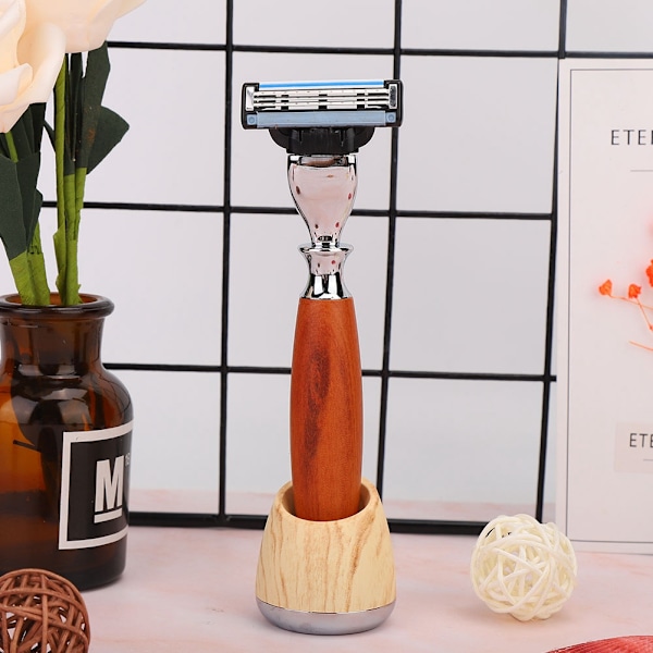 Manns Vintage Klassisk Manuell Dobbeltkant Razor Stativ Base Stativ Maple Tre Korn
